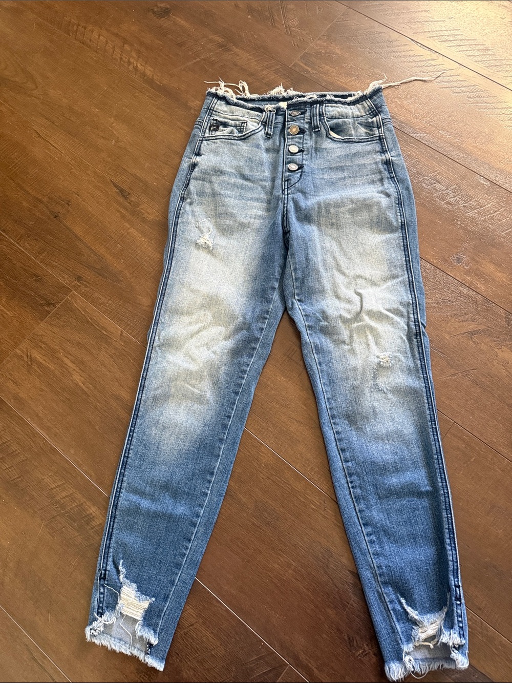 KanCan Light Wash High Rise Distressed Button-Front Jeans